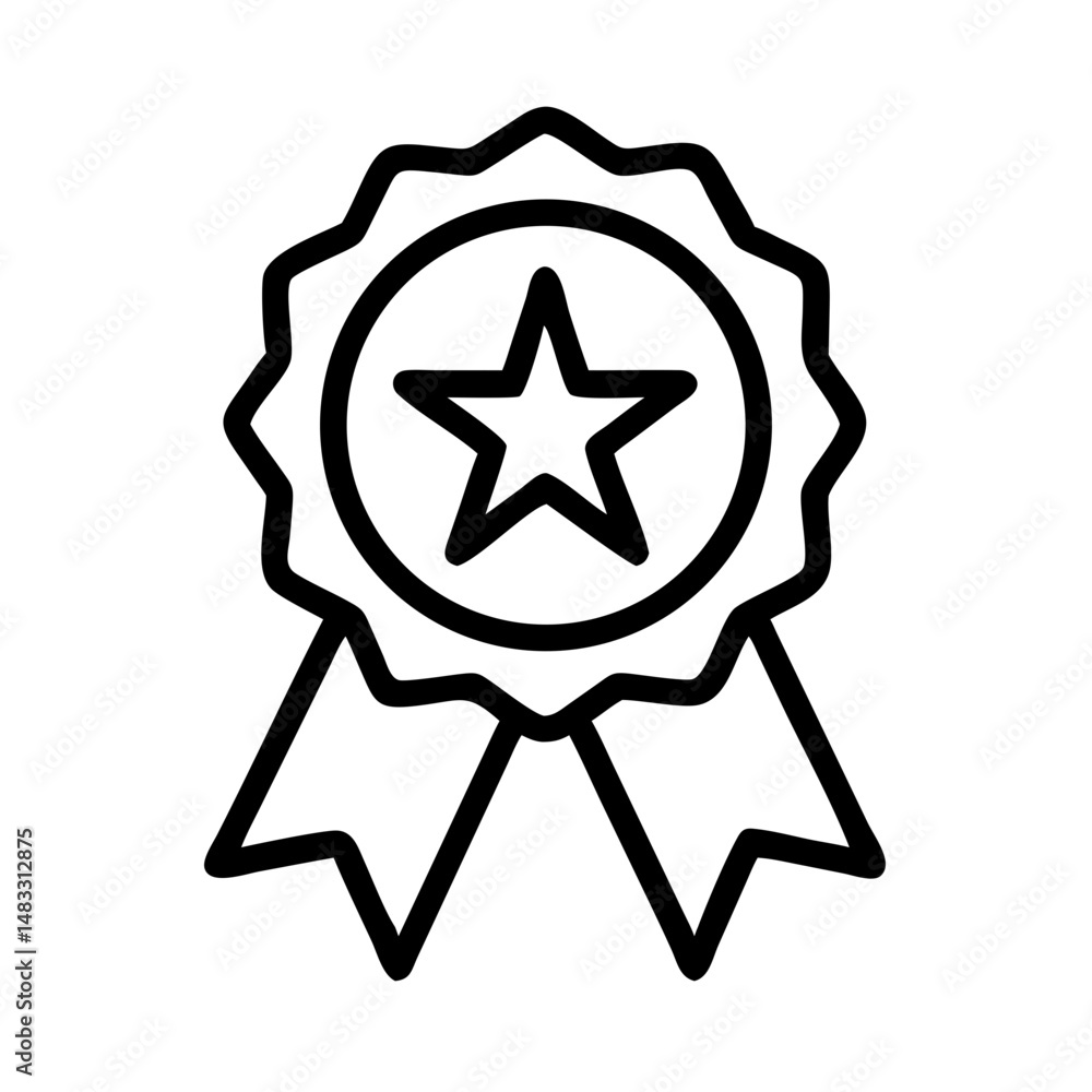 Fototapeta premium Star Badge with Ribbon Icon Representing Excellence and Award Recognition