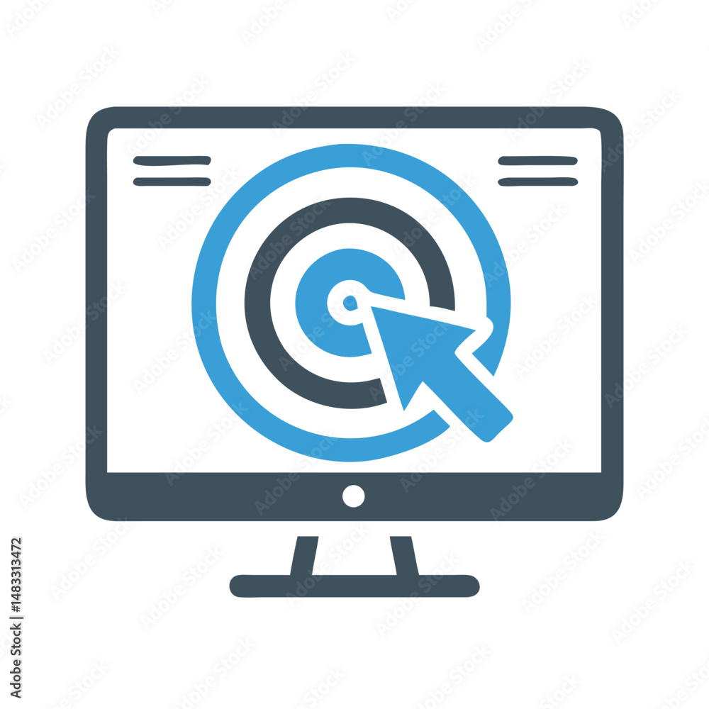 Target with Cursor on Display Icon Representing Precision Focus and Digital Interaction Target with Cursor on Display Icon Representing Precision Focus and Digital Interaction