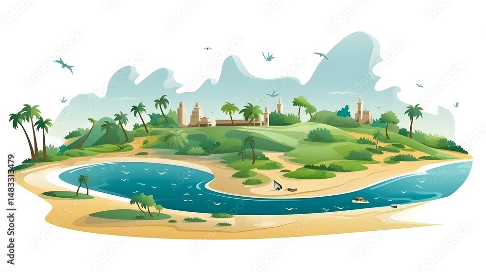 Fototapeta premium Detailed Map of Qatar with Lush Green Landscape - High Quality Image