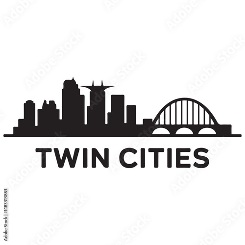 Twin cities skyline horizontal banner. Black silhouette of Twin Cities, Minnesota. Vector template for your design. Vector black silhouette. with white background