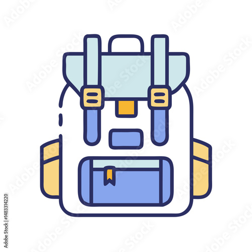 Travel Backpack with Pockets Icon Representing Adventure Gear and Outdoor Essentials