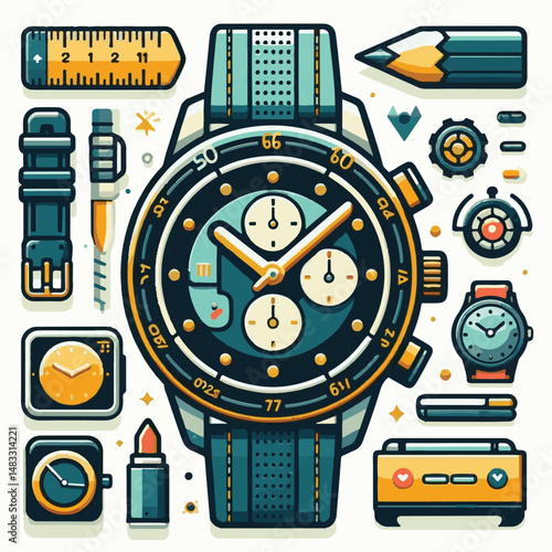 watch, time, clock, hour, isolated, design, business, hand, minute, dial, second, wristwatch, timer, background, illustration, vintage, modern, white, wrist, vector, classic, graphic, concept, closeup