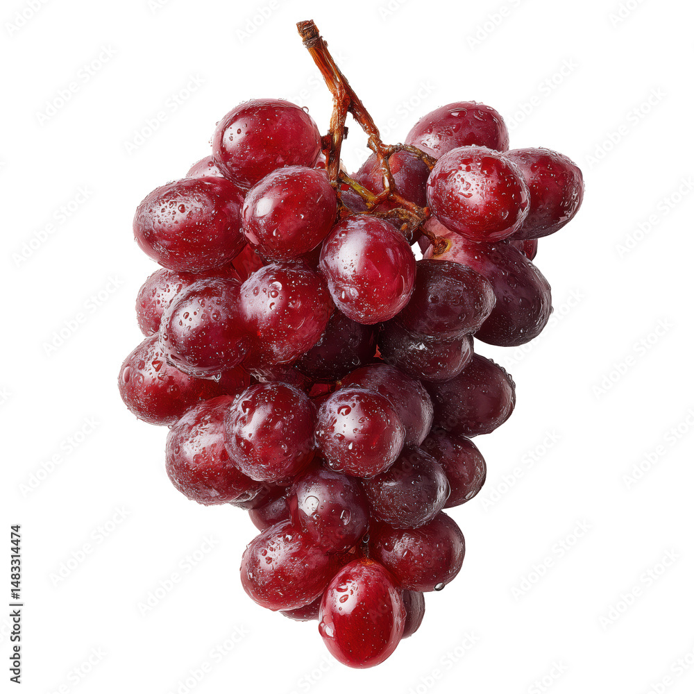 Fototapeta premium Red Grapes with Water Drops , isolated on white background png