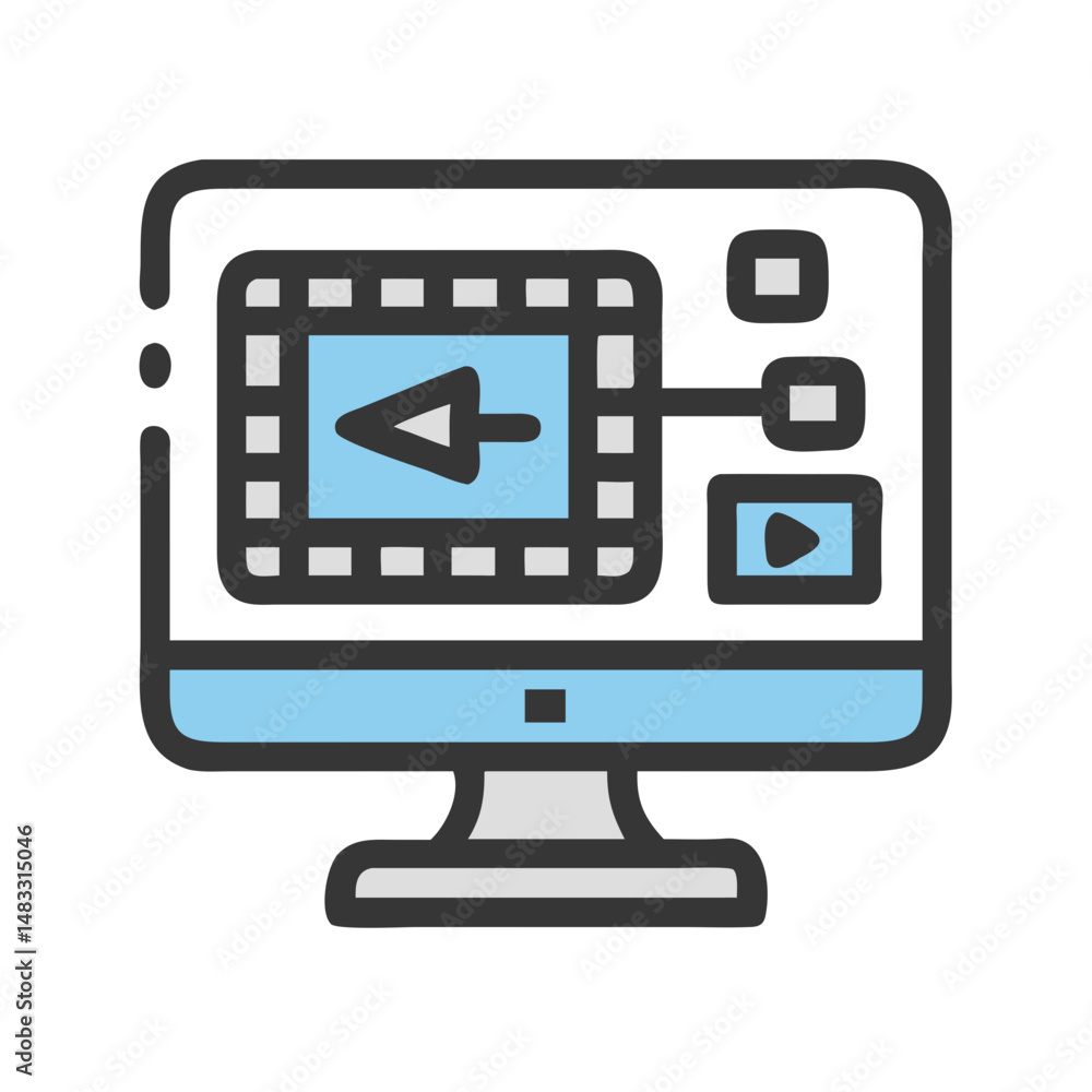 Video Editing Timeline on Monitor Icon Representing Post-Production and Media Editing Video Editing Timeline on Monitor Icon Representing Post-Production and Media Editing