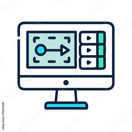 Video Editing Timeline on Monitor Icon Representing Post-Production and Media Editing