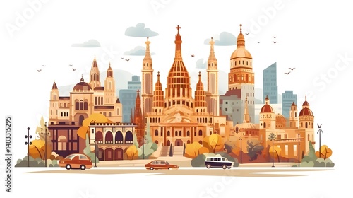 Spain Travel Concept Cartoon Vector Illustration for Tourism Promotion Materials