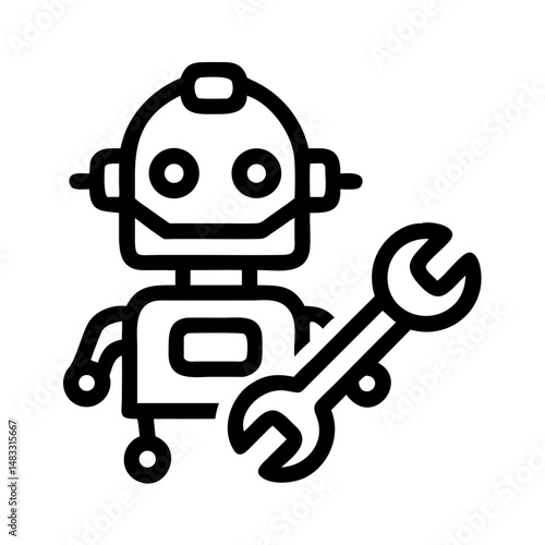 Wrench and Robot Icon Representing Robotics Maintenance and Technical Repair
