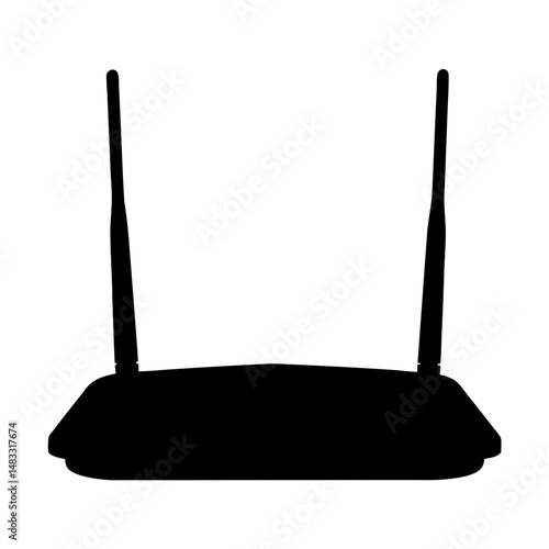 Silhouette of a wireless router with two antennas for internet connectivity