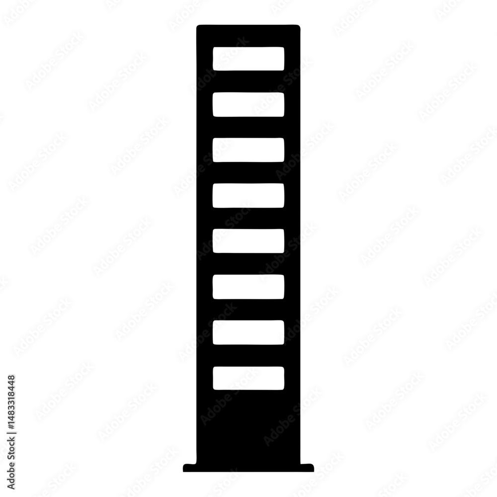 Stylized silhouette of a modern high rise building with rectangular windows Stylized silhouette of a modern high rise building with rectangular windows