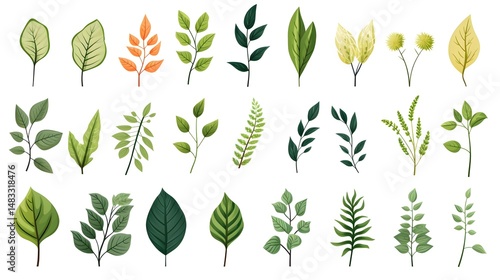 Botanical Foliage Icons Set for Nature and Ecology Drawings