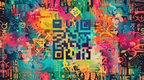 Wallpaper Mural Abstract artwork featuring a vibrant QR code Torontodigital.ca