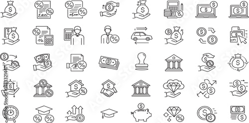 Loan Line Editable Icons set. Vector illustration in modern thin line style of money related icons: credit, mortgage, savings, and more.