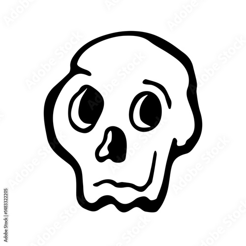 Vector black and white illustration of a skull, in cartoon style, on a white isolated background