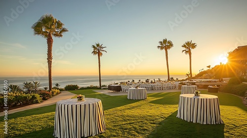 Oceanfront wedding venue with sunset views and palm trees for destination weddings and outdoor events