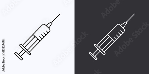 Syringe Icon – Vector Outline – Black and White Preview
