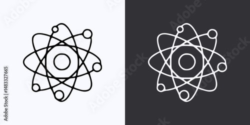 Atom Icon – Vector Outline – Black and White Preview