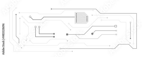 Abstract modern technology futuristic circuit board background. Electronic motherboard with a network of black lines and dots on a white and transparent background.