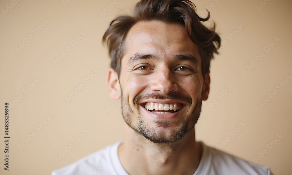 Mans radiant smile, studio backdrop Mans radiant smile, studio backdrop