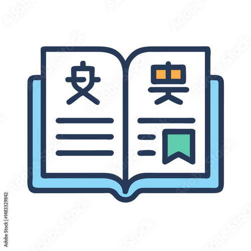 Book with Language Symbols Icon Representing Linguistic Learning and Multilingual Education