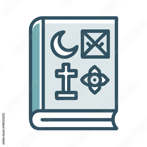Book with Religious Symbols Icon Representing Sacred Scriptures and World Religions