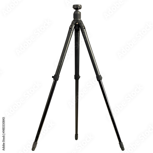 Black metallic tripod equipment stand on transparent background