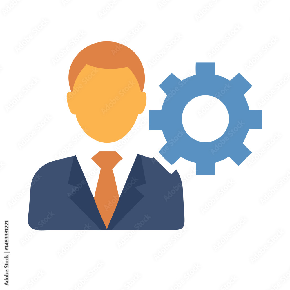 Businessperson with Gear Icon Representing Professional Settings and Workflow Management Businessperson with Gear Icon Representing Professional Settings and Workflow Management