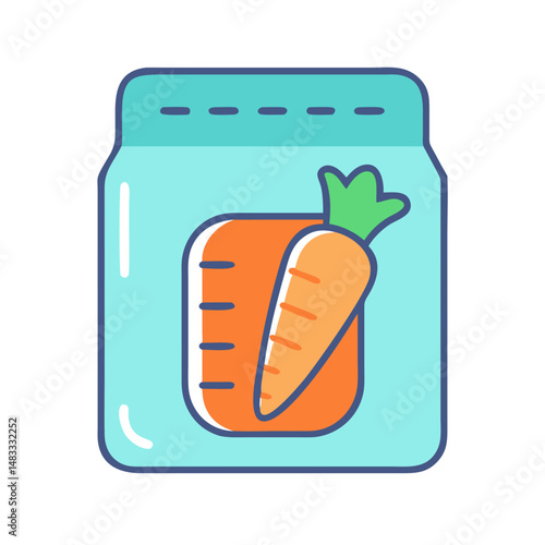 Carrot in Pouch Icon Representing Baby Food and Nutrition