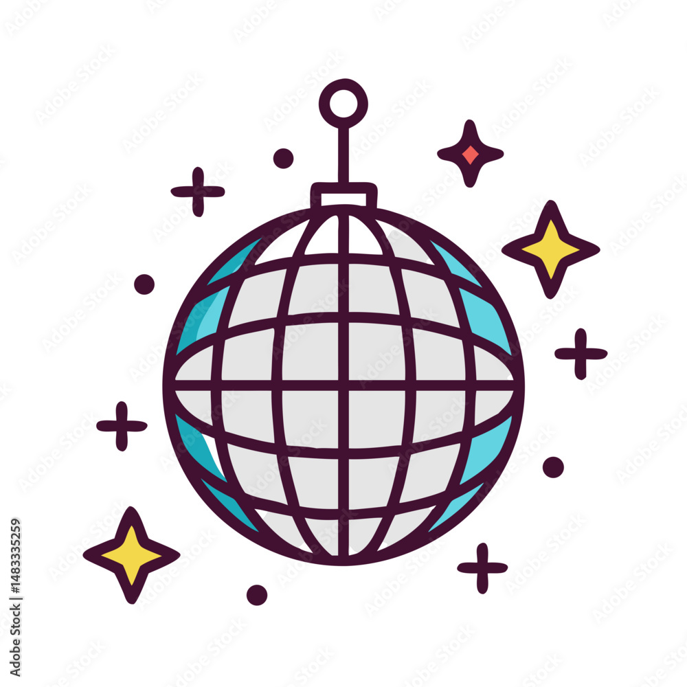 Disco Ball Icon Representing Dance Party and Nightlife Entertainment Disco Ball Icon Representing Dance Party and Nightlife Entertainment
