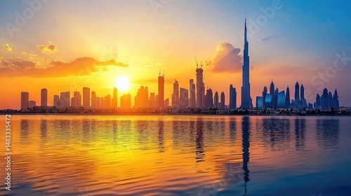 Wallpaper Mural Sunrise cityscape view over a tranquil body of water. Torontodigital.ca