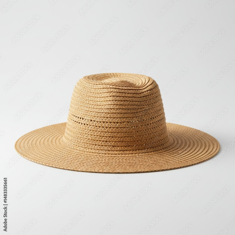 Tan Woven Straw Hat on White Background Tan Woven Straw Hat on White Background