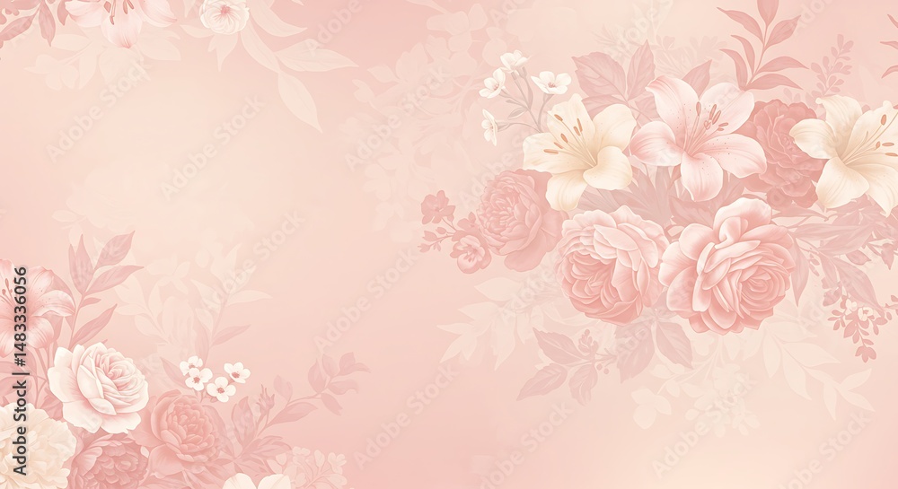 Naklejka premium Pastel Pink Floral Background, Romantic Wedding Design