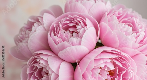 Close-up of Delicate Pink Peonies Bouquet