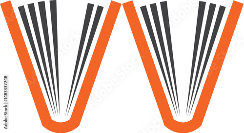 W initial logo with double book shape