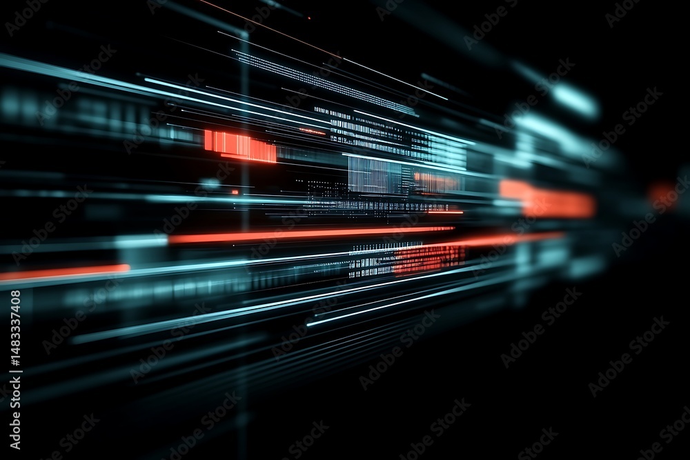 Fototapeta premium Futuristic data stream visualization showcasing intricate digital processing