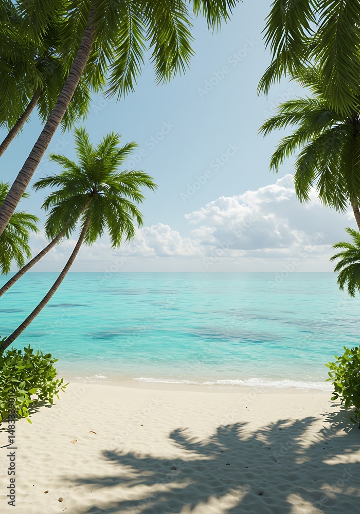 Fototapeta premium Palm-Framed Paradise AI Generated