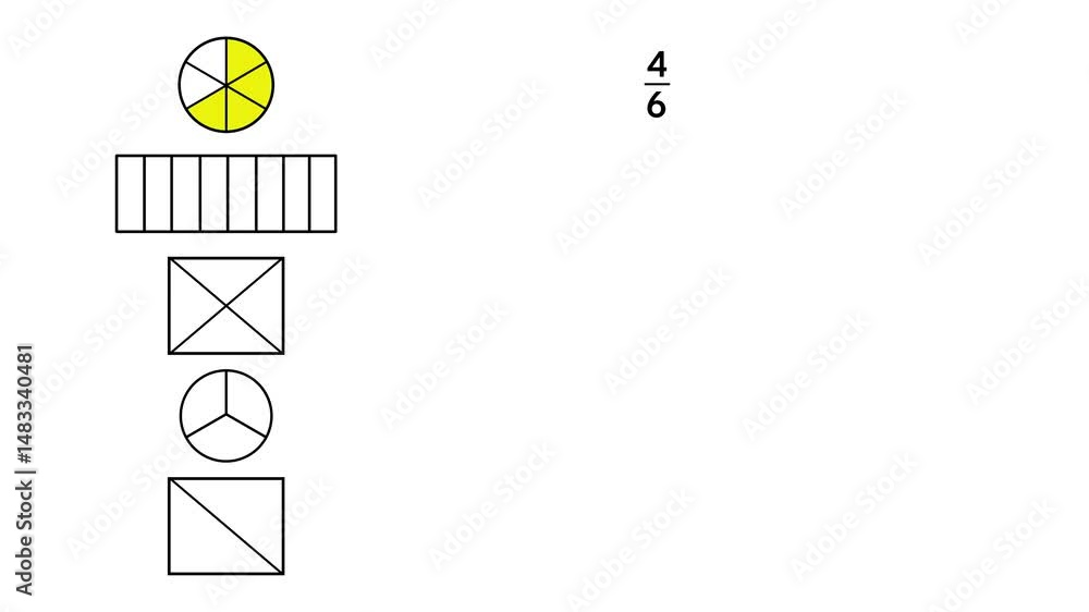educational illustration designed to teach fractions, featuring five ...