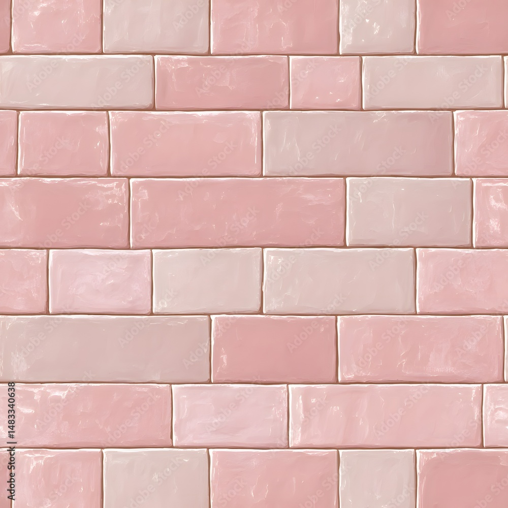 Fototapeta premium Dusty Rose Subway Tile Pattern Matte Finish, Soft Pink Brick Wall Texture