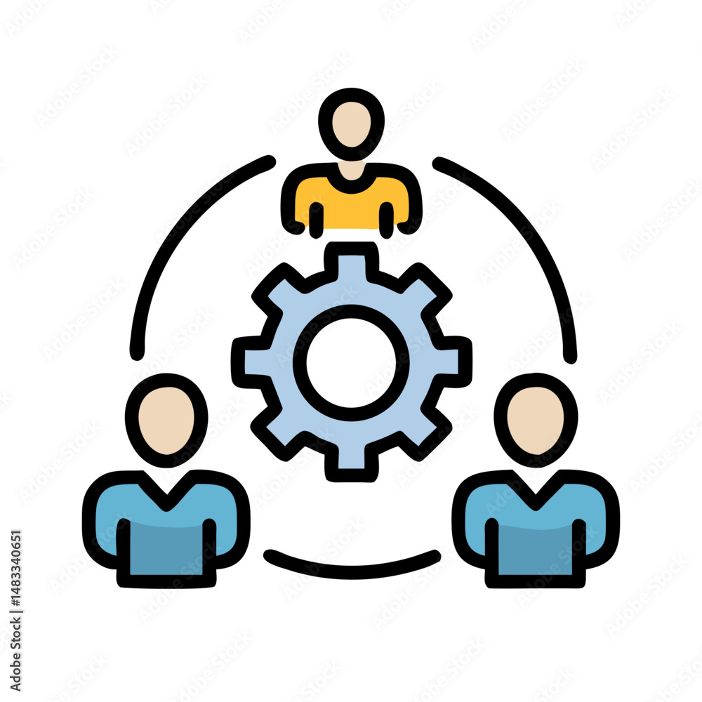 Gear with People Icon Representing Teamwork and Collaborative Management Gear with People Icon Representing Teamwork and Collaborative Management