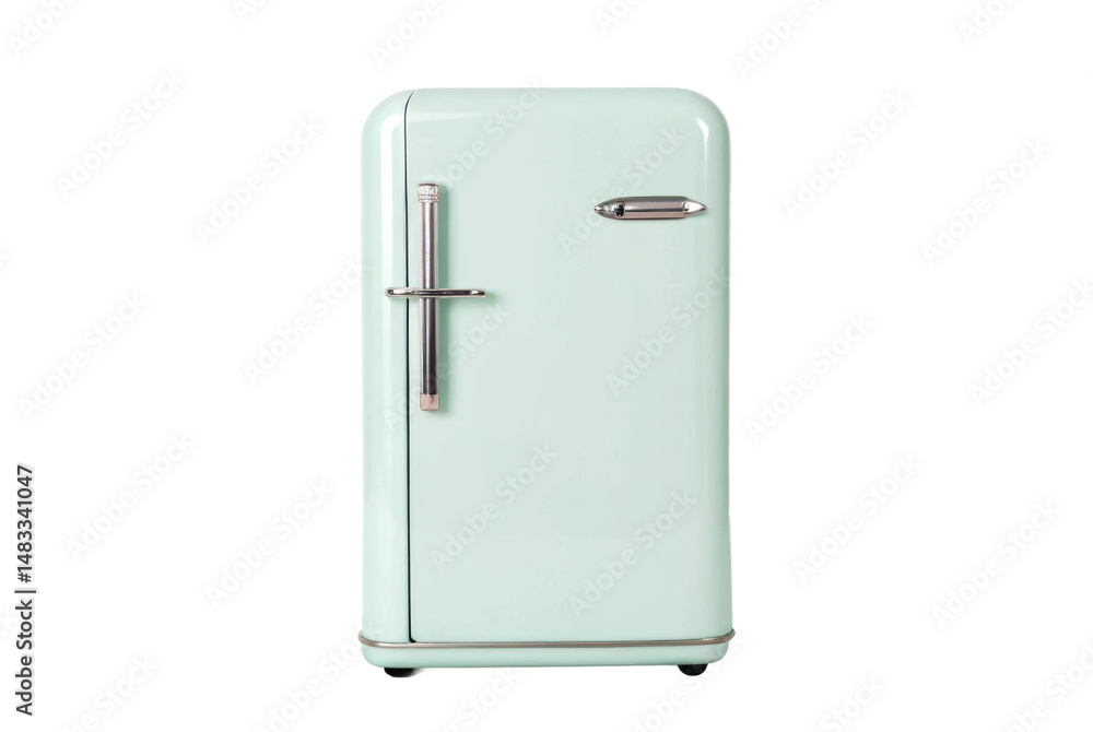 PNG Retro light blue refrigerator with chrome handle PNG Retro light blue refrigerator with chrome handle