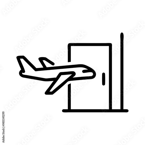 Airplane taking off from boarding gate in minimalist line art  