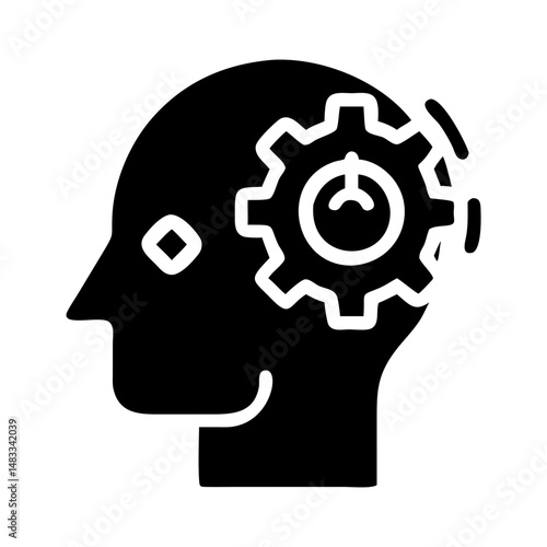 Human Head with Gear Icon Representing Thinking Process and Cognitive Function
