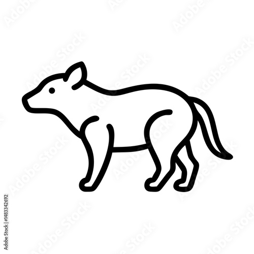 Simple line art illustration of a standing dog in profile  