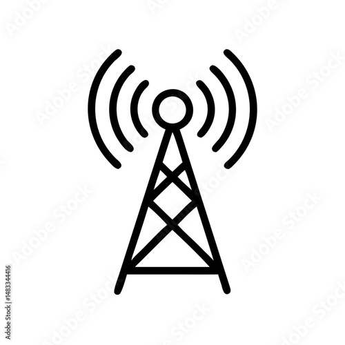 Communication tower icon with signal waves in minimal style  