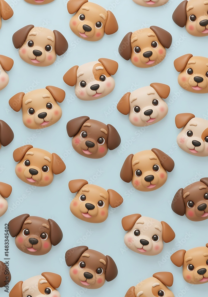 Obraz premium Adorable Puppy Faces: Sweet Pastel Clay Charm Repeat