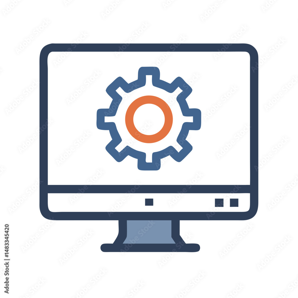 Monitor with Gear Icon Representing System Settings and Technical Configuration Monitor with Gear Icon Representing System Settings and Technical Configuration