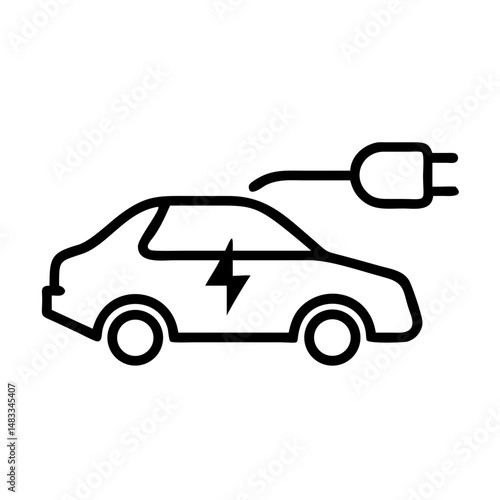 Electric car charging with plug and lightning symbol illustration  