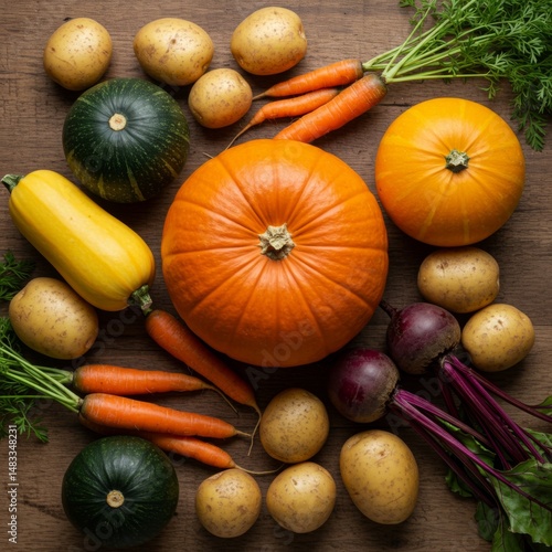 Wallpaper Mural Autumn Harvest Vegetables on Wooden Surface Torontodigital.ca