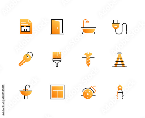 House remodeling and repair - set of line design style icons