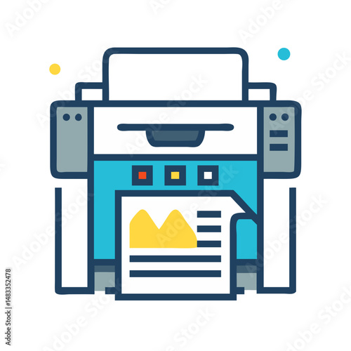 Printing Machine Icon Representing Industrial Printer and Mass Document Production