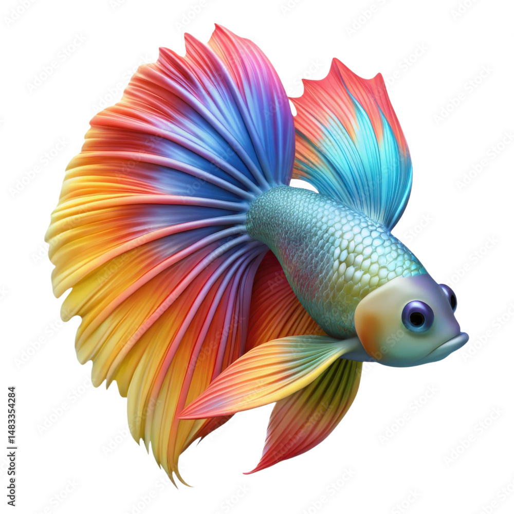 Fototapeta premium A vibrant betta fish with multicolored, flowing fins and detailed scales.